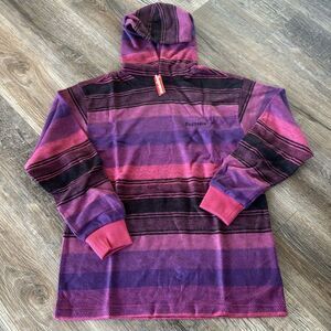 New FW 18 Supreme Knit Stripe Hooded L/S Top Pink Hoodie Sz Large